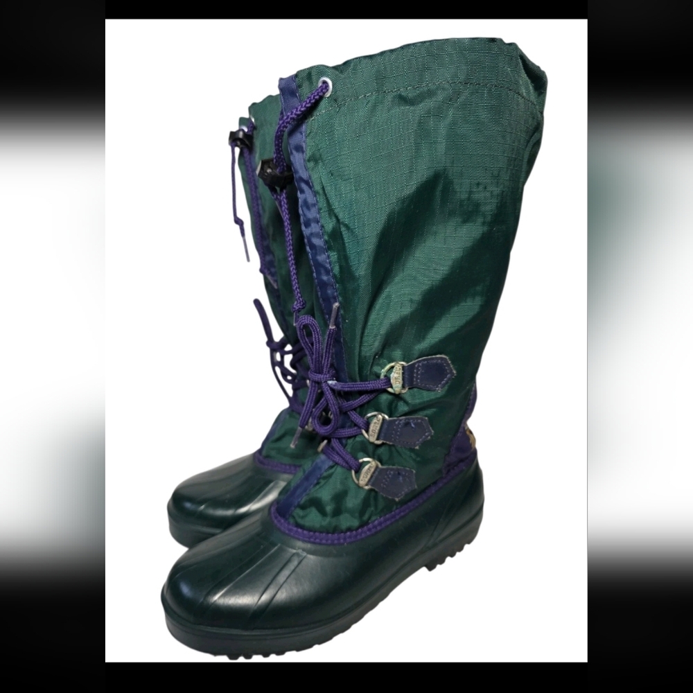 Sorel Winter Snow Boots Women's Sz 9 Green Purple Made In Canada Felt Lined